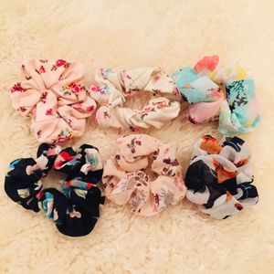 6 Pack Hair Accessory Floral Scrunchies